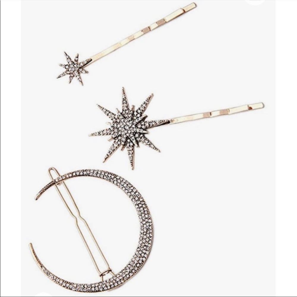 Crystal Crescent Moon And Star Hairpins New In Bag - Picture 2 of 3
